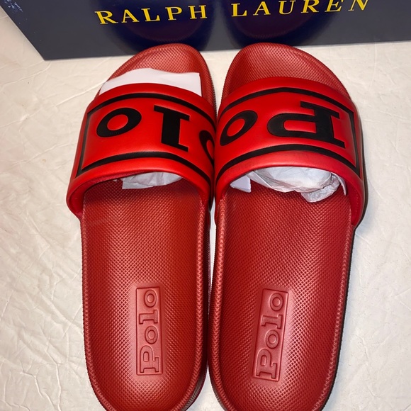 POLO RALPH LAUREN CAYSON RED &  BLACK POLO LOGO Slide Sandals Men Size 8 main image 5